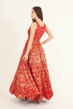 Azalea Jacquard Silk Red Gown by Raas