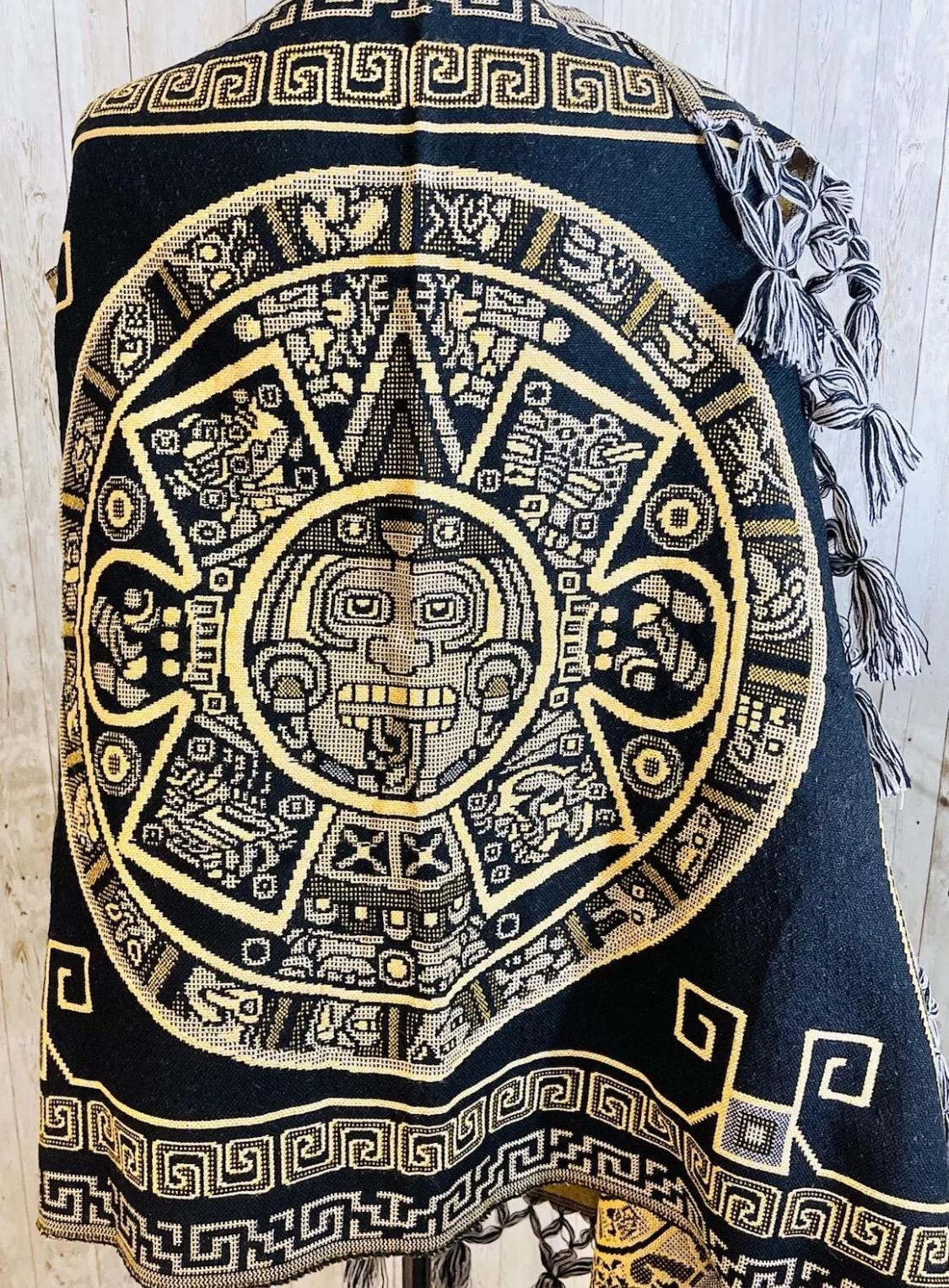 Aztec Calendar Mexican Shawl Wrap Reboso Artesanales Capas Pashima de Calendario Azteca La Vie Bien Aztec Calendar Mexican Shawl Wrap Reboso Artesanales Capas Pashima de Calendario Azteca