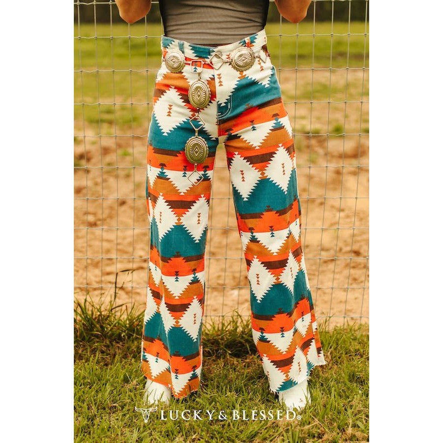 Aztec Tummy Control Cropped Wide Leg Jeans | Western [Sizes 6 - 14]