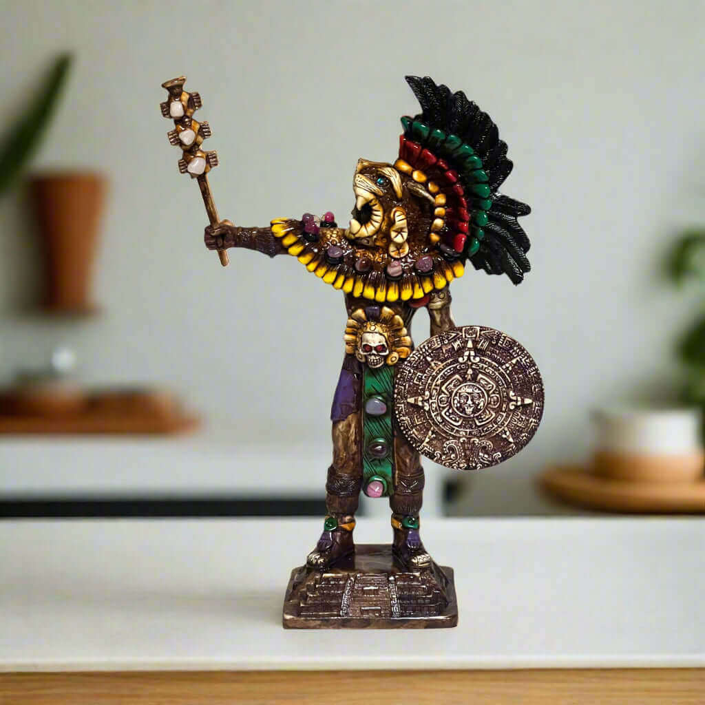 Aztec Warrior Statue | Handcrafted Cultural Sculpture Aztec Decor La Vie Bien Aztec Warrior Statue | Handcrafted Cultural Sculpture