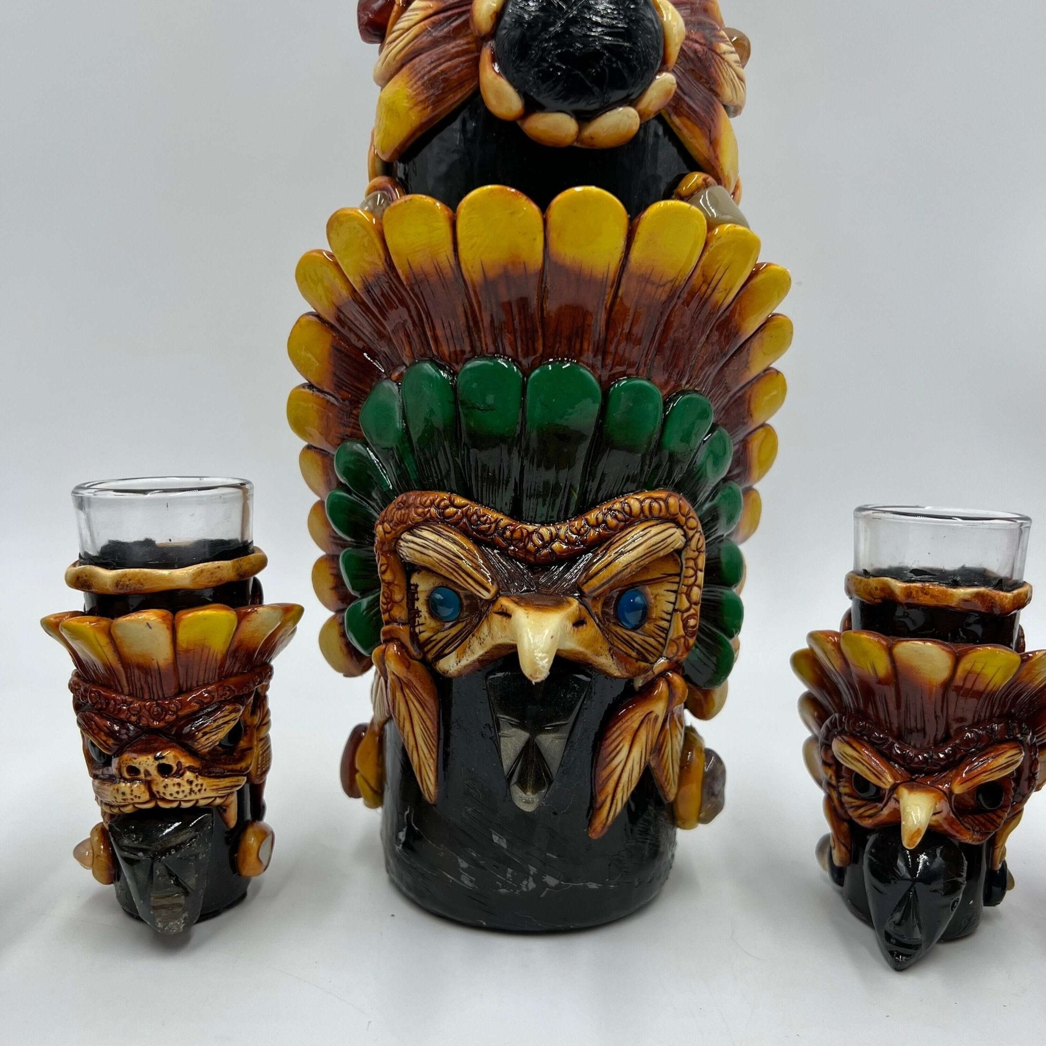 Aztec Warrior Tequila Set | Handmade Mexican Shot Glass & Decanter Set Aztec Decor La Vie Bien Aztec Warrior Tequila Set | Handmade Mexican Shot Glass & Decanter Set