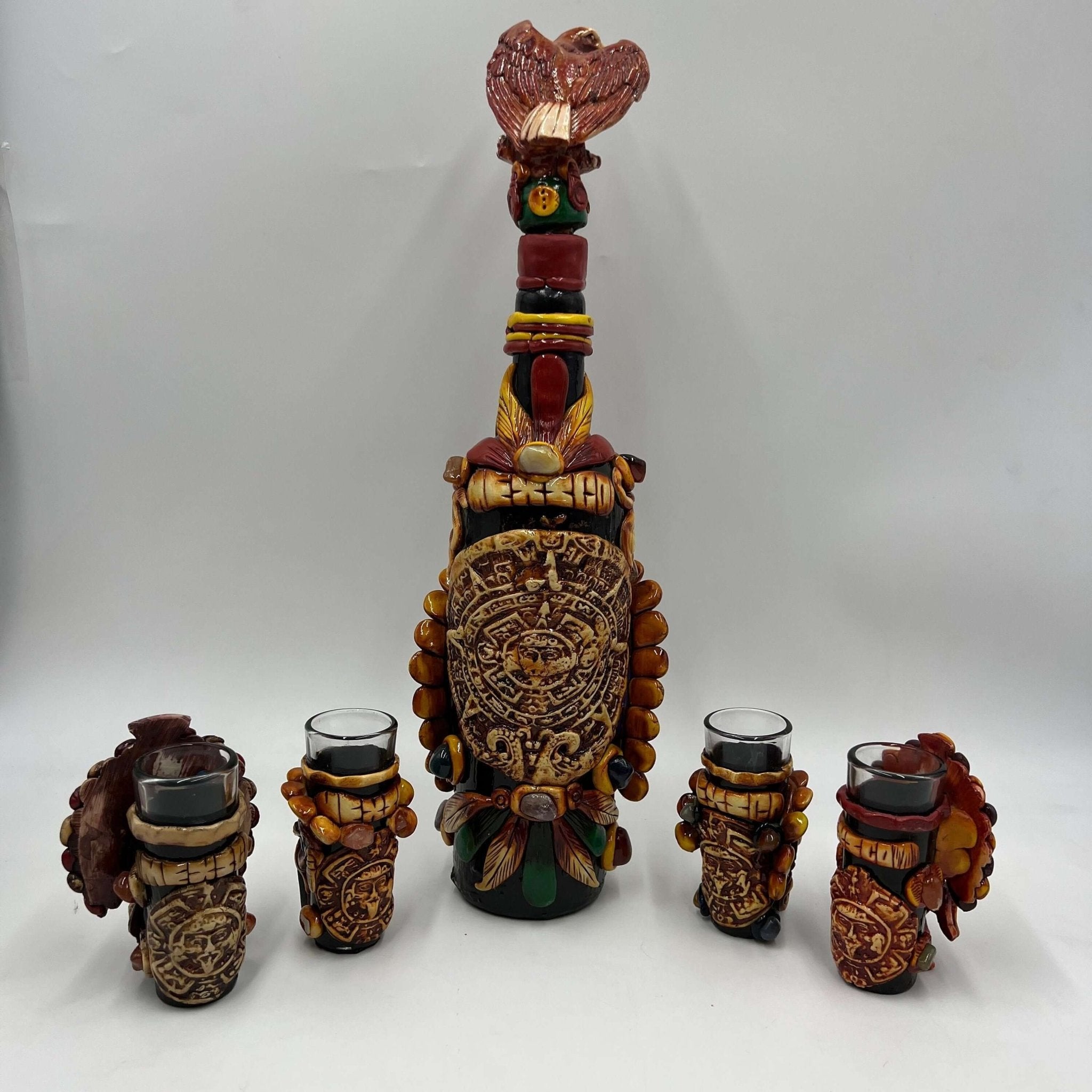 Aztec Warrior Tequila Set | Handmade Mexican Shot Glass & Decanter Set Aztec Decor La Vie Bien Aztec Warrior Tequila Set | Handmade Mexican Shot Glass & Decanter Set