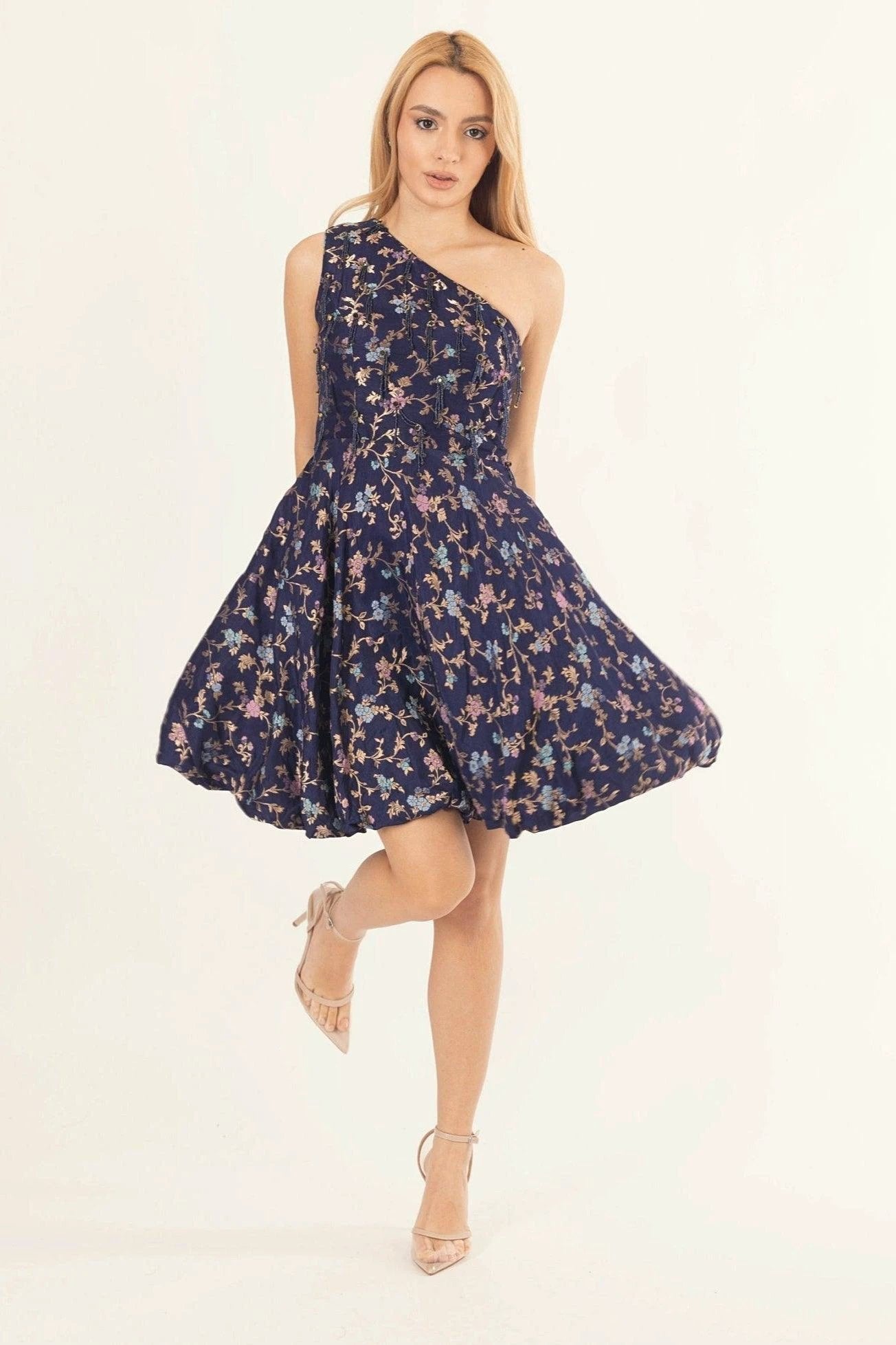 Azurine Blue One Shoulder Short Dress by Raas
