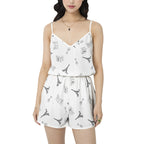 Parisian Dreams Cami Top and Short Pajama Set with Eiffel Tower, Arc de Triomphe, Wine glasses, and bistro table with chairs