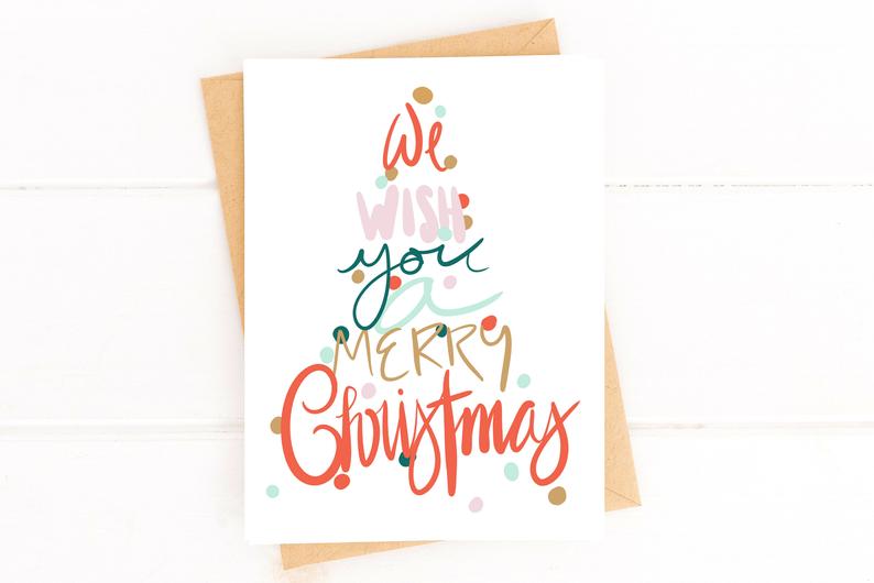 Merry Christmas Hand Lettered Christmas Tree Card