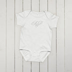 Elegant embroidered monogram Baby jersey bodysuit by La Vie Bien