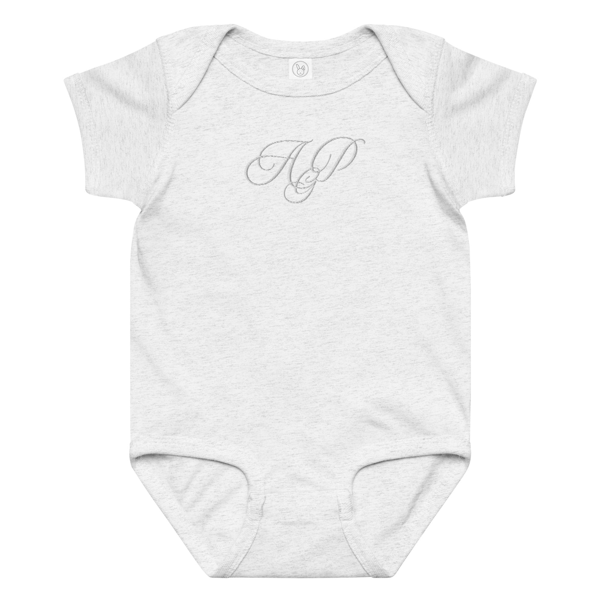 Elegant embroidered monogram Baby jersey bodysuit