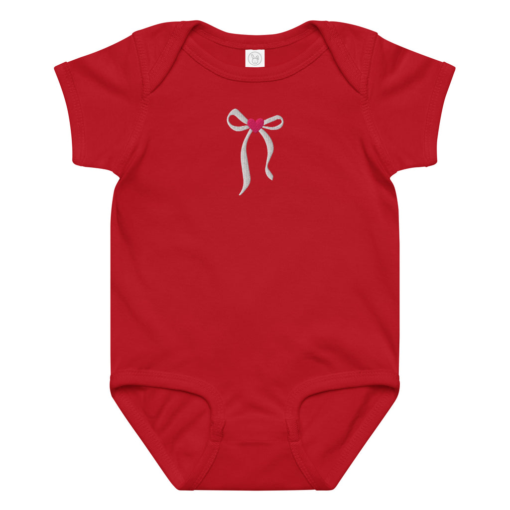 Elegant embroidered bow Baby jersey bodysuit