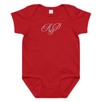 Elegant embroidered monogram Baby jersey bodysuit by La Vie Bien
