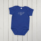 Elegant embroidered monogram Baby jersey bodysuit by La Vie Bien