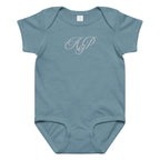 Elegant embroidered monogram Baby jersey bodysuit by La Vie Bien