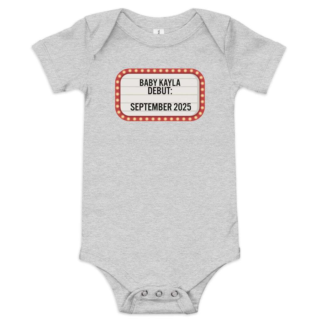 Personalized Baby marquee debut announcement one piece