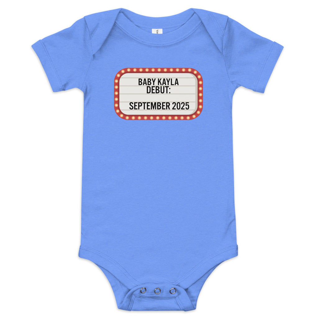 Personalized Baby marquee debut announcement one piece