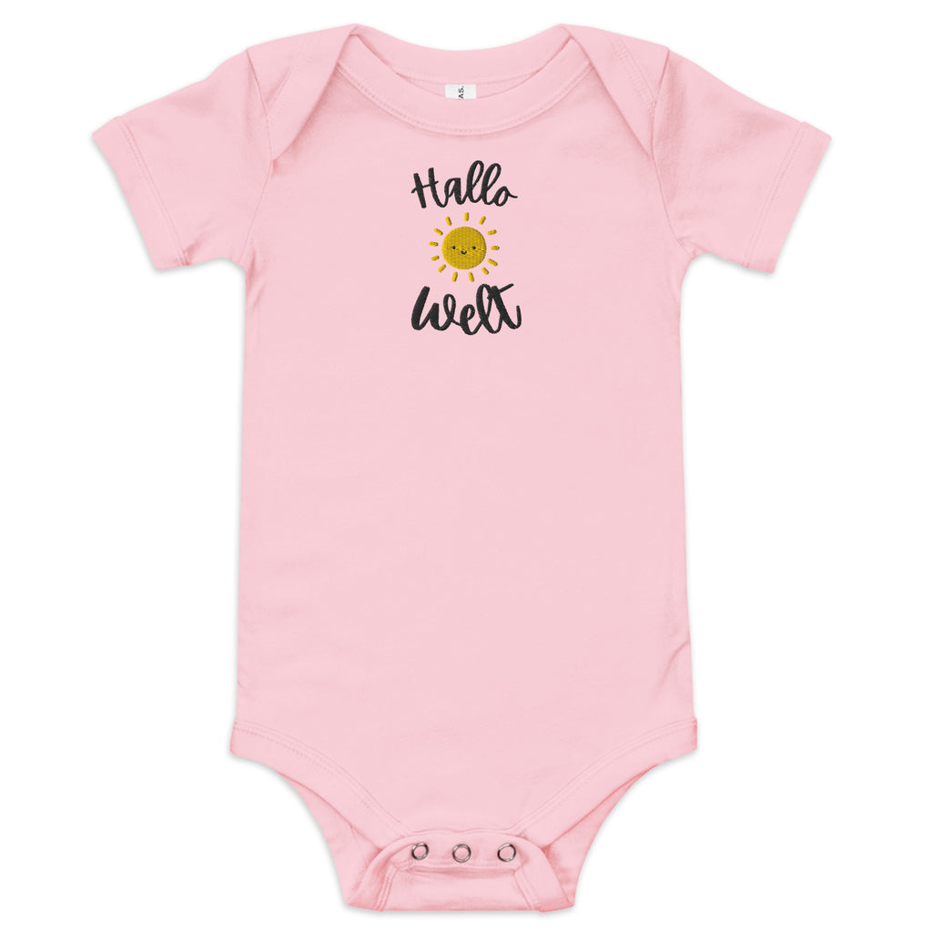 Hallo Welt embroidered Baby short sleeve one piece