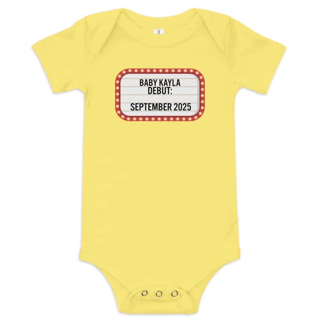 Personalized Baby marquee debut announcement one piece