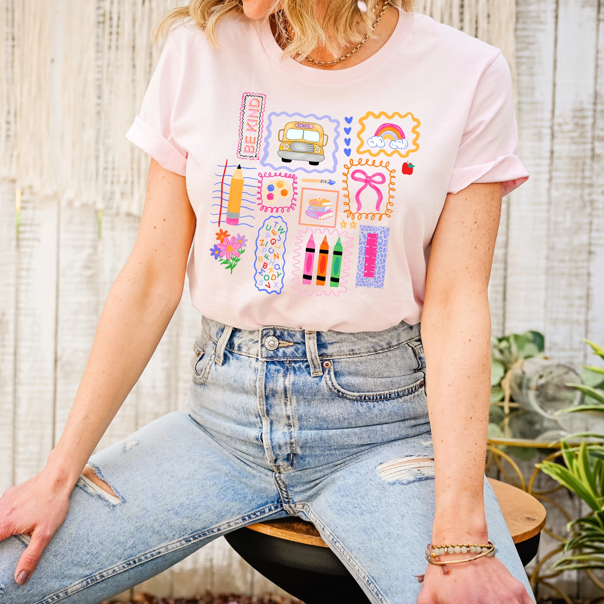 Back to School Doodles Be Kind adult tee, gift for teachers and educators by Benny and Ray Apparel