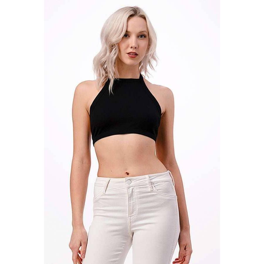 Backless Halter Tie Ribbed Top | Casual Style Cropped Top [Available in Sizes SM - L]