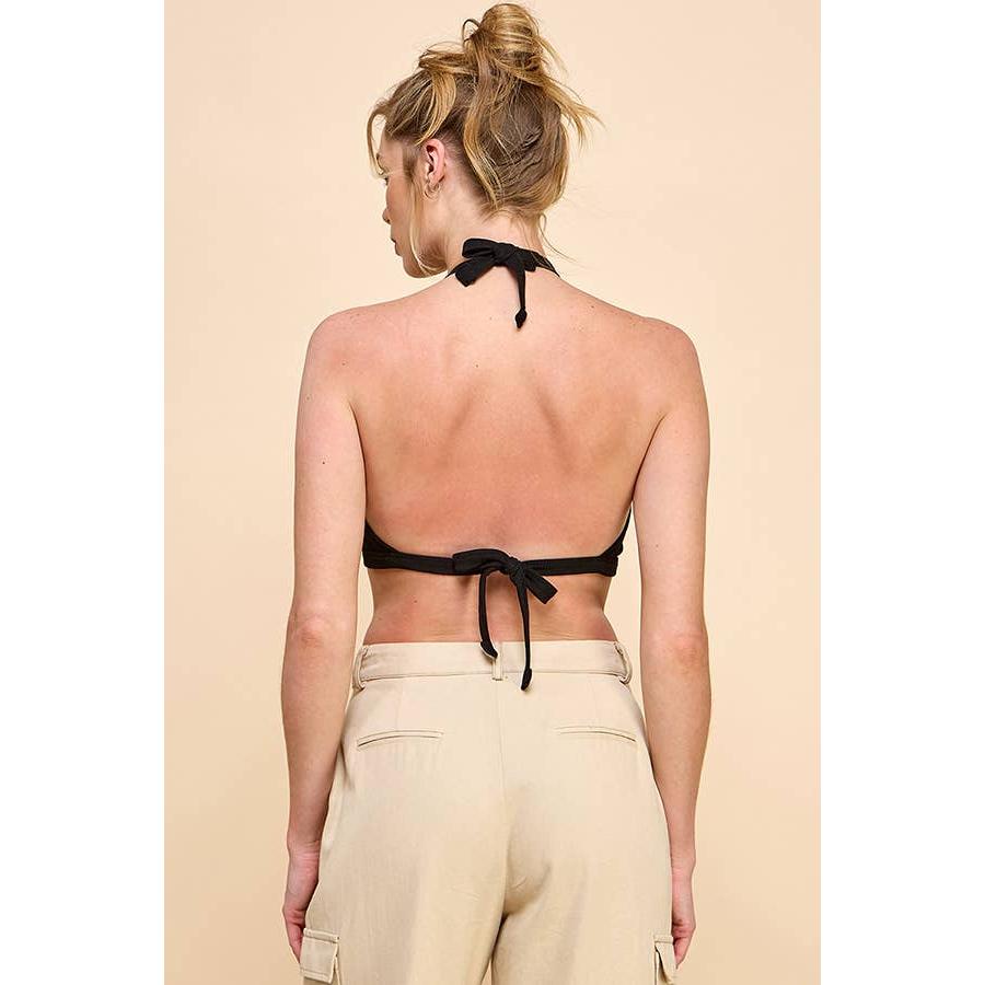 Backless Halter Tie Ribbed Top | Casual Style Cropped Top [Available in Sizes SM - L]