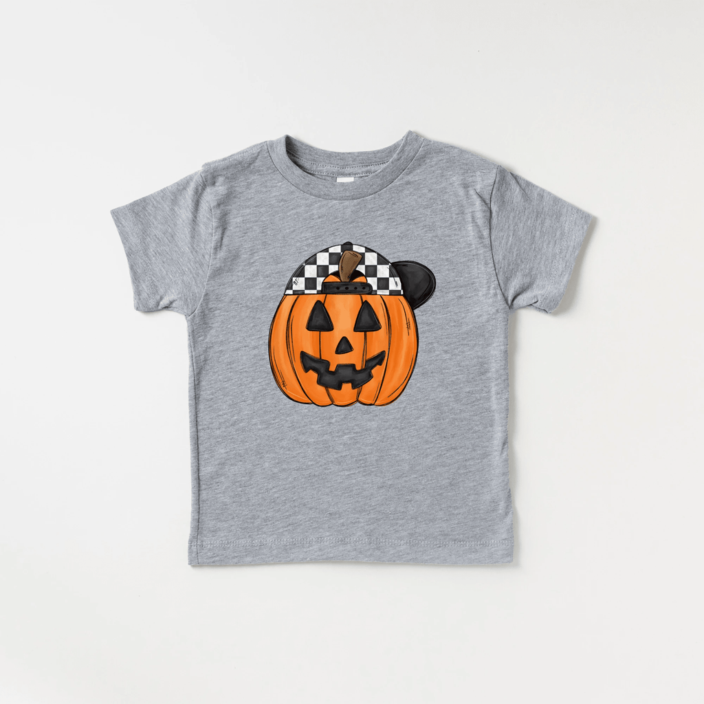 Backwards Hat Pumpkin toddler and youth tee shirt, Halloween collection by Benny and Ray Apparel