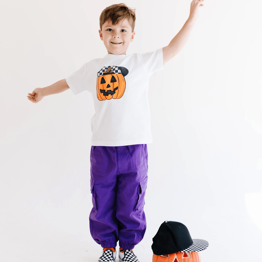 Backwards Hat Pumpkin toddler and youth tee shirt, Halloween collection by Benny and Ray Apparel
