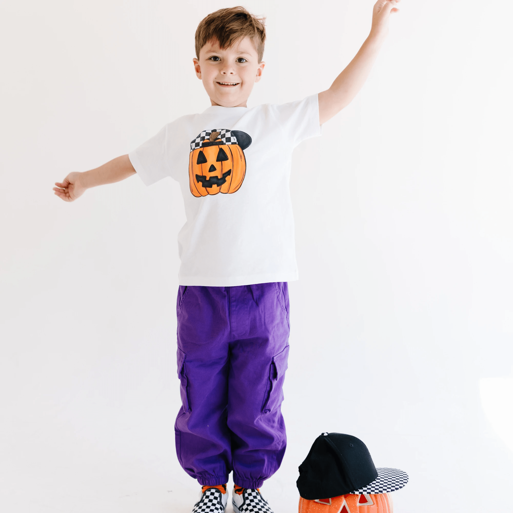 Backwards Hat Pumpkin toddler and youth tee shirt, Halloween collection by Benny and Ray Apparel