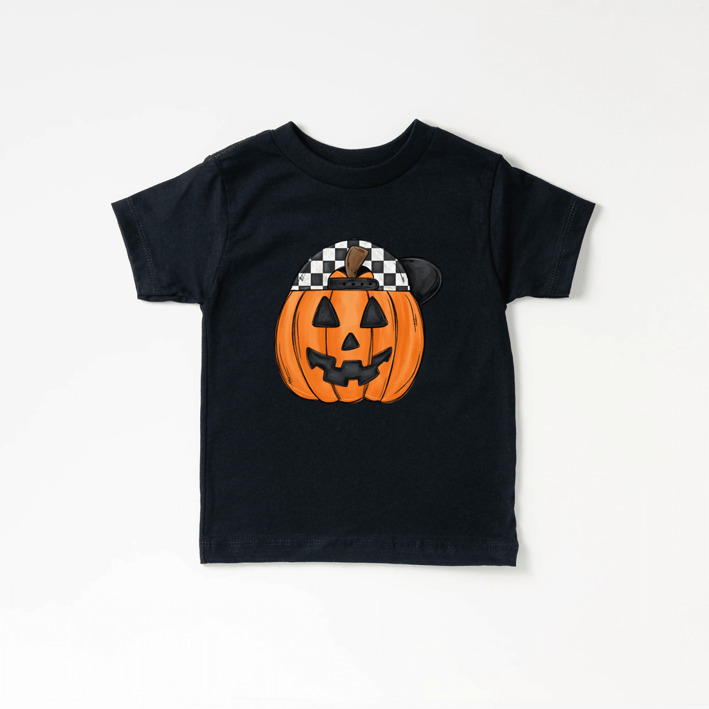 Backwards Hat Pumpkin toddler and youth tee shirt, Halloween collection by Benny and Ray Apparel