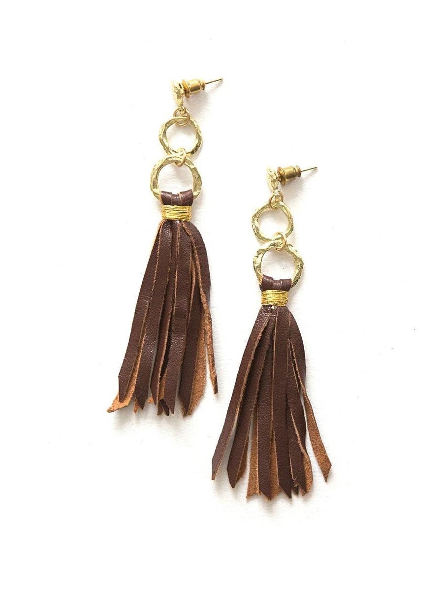 Backwoods Leather Earrings - Brass by Fair Anita