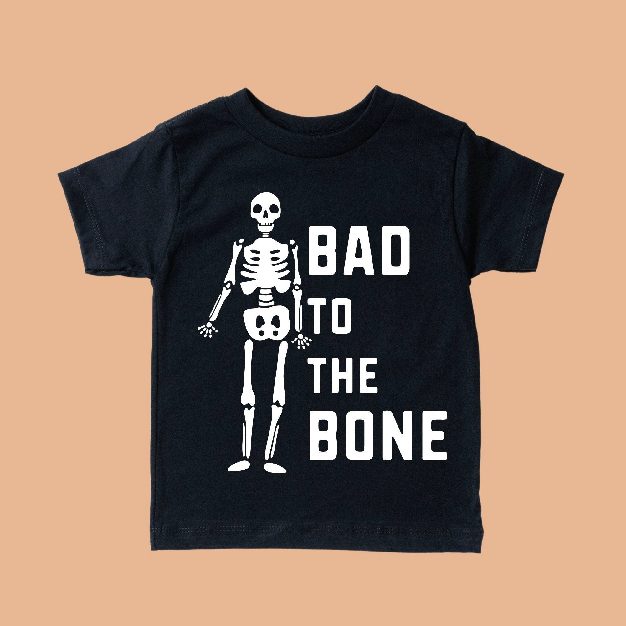 Bad to the Bone toddler and youth tee, Halloween collection by Benny and Ray Apparel