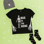 Bad to the Bone toddler and youth tee, Halloween collection by Benny and Ray Apparel