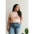 Badass Babes Club Graphic Tee in Peach with Red Text by Polished Prints