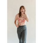 Badass Babes Club Graphic Tee in Peach with Red Text by Polished Prints