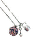 Badass Weightlifter Triple Charm Necklace in Silvertone Jewelry La Vie Bien Badass Weightlifter Triple Charm Necklace in Silvertone