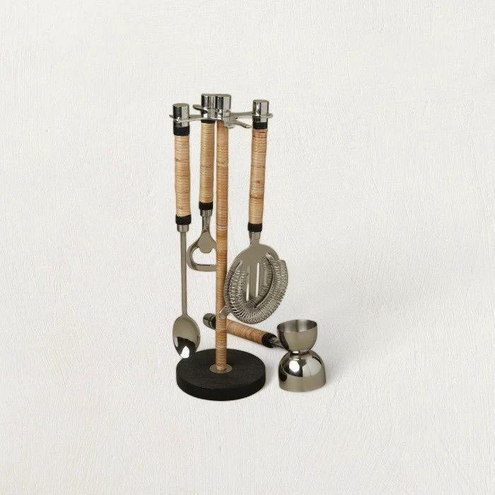 Bailey Rattan Hanging Bar Tool Set by White Cliff Studio