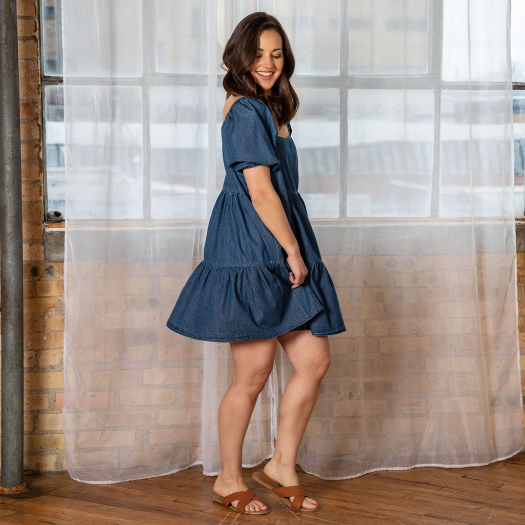 Balloon Sleeve Denim Baby Doll Dress Dresses & Skirts La Vie Bien Balloon Sleeve Denim Baby Doll Dress