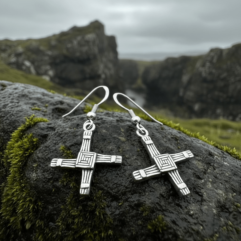 Ballyfarnan Irish Saint Bridget's Cross Earrings in Sterling Silver Dangle Earrings La Vie Bien Ballyfarnan Irish Saint Bridget's Cross Earrings in Sterling Silver