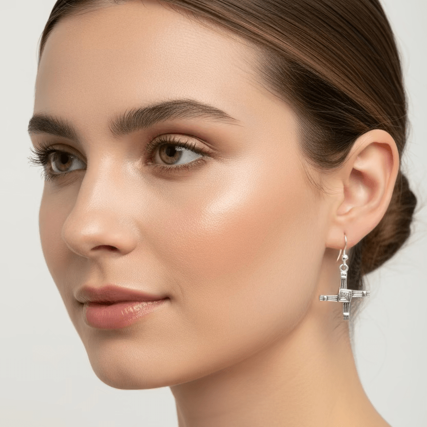 Ballyfarnan Irish Saint Bridget's Cross Earrings in Sterling Silver Dangle Earrings La Vie Bien Ballyfarnan Irish Saint Bridget's Cross Earrings in Sterling Silver