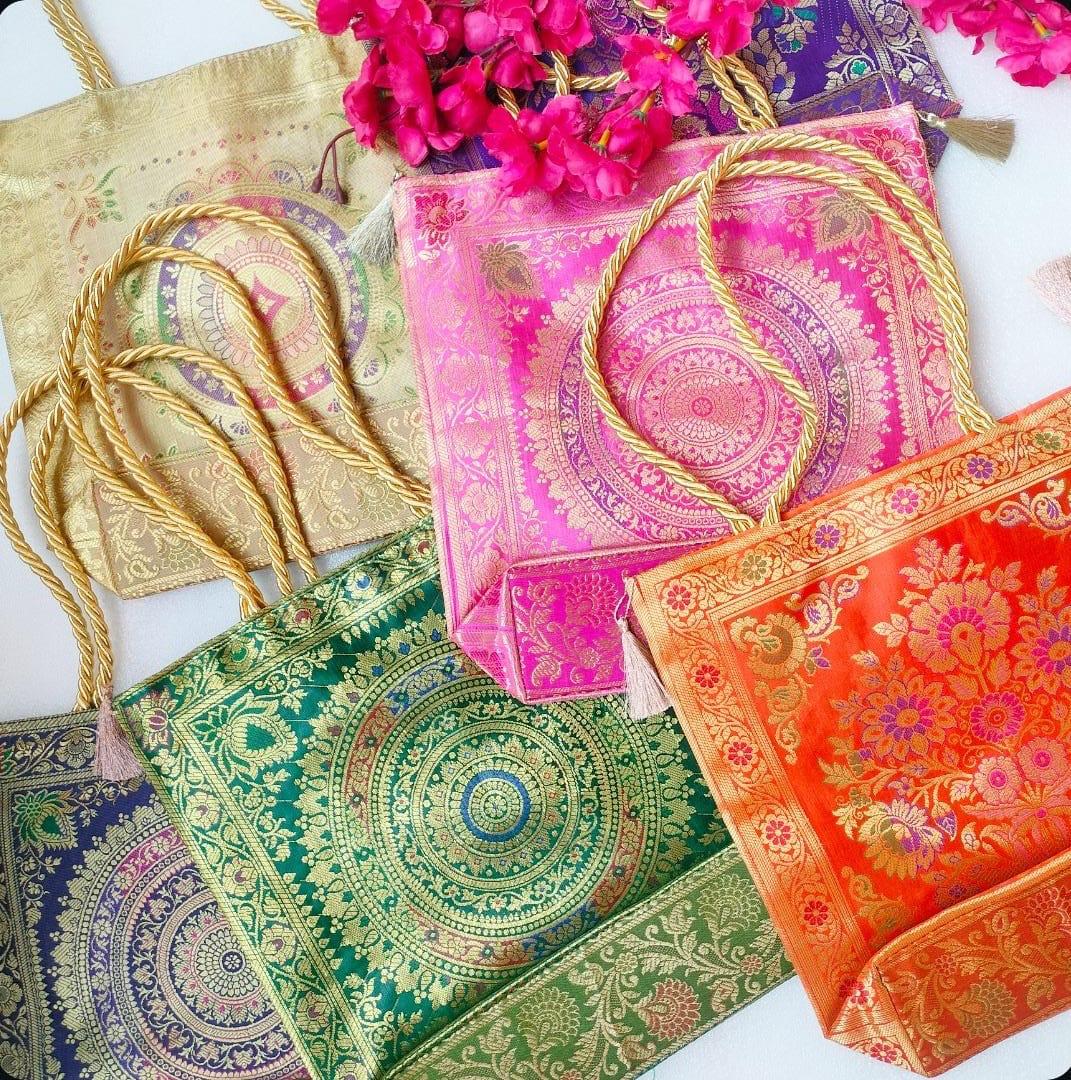 Banarasi Silk Bags with Zipper & Handle (Assorted) Traditional Gifts La Vie Bien Banarasi Silk Bags with Zipper & Handle (Assorted)