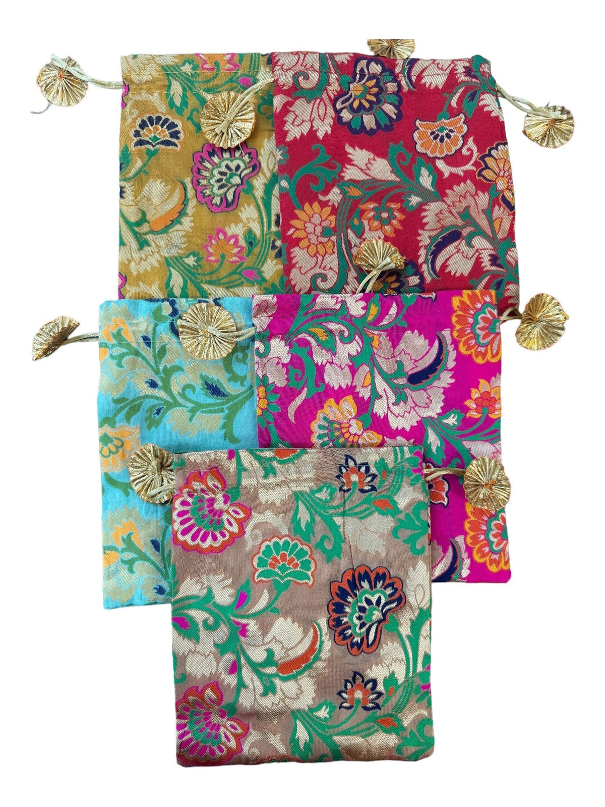 Banarasi Silk Potli, Set of 5 Favors & Return Gifts La Vie Bien Banarasi Silk Potli, Set of 5