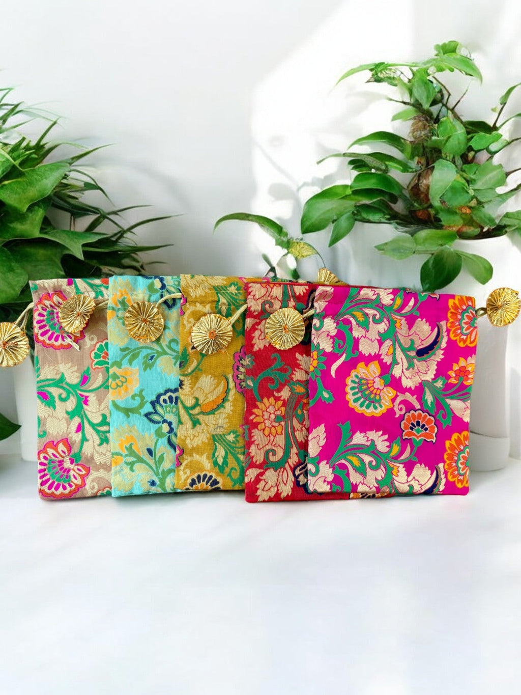 Banarasi Silk Potli, Set of 5 Favors & Return Gifts La Vie Bien Banarasi Silk Potli, Set of 5