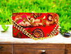 Banarsi Silk Clutch with Pearl Belt Clutch La Vie Bien Banarsi Silk Clutch with Pearl Belt