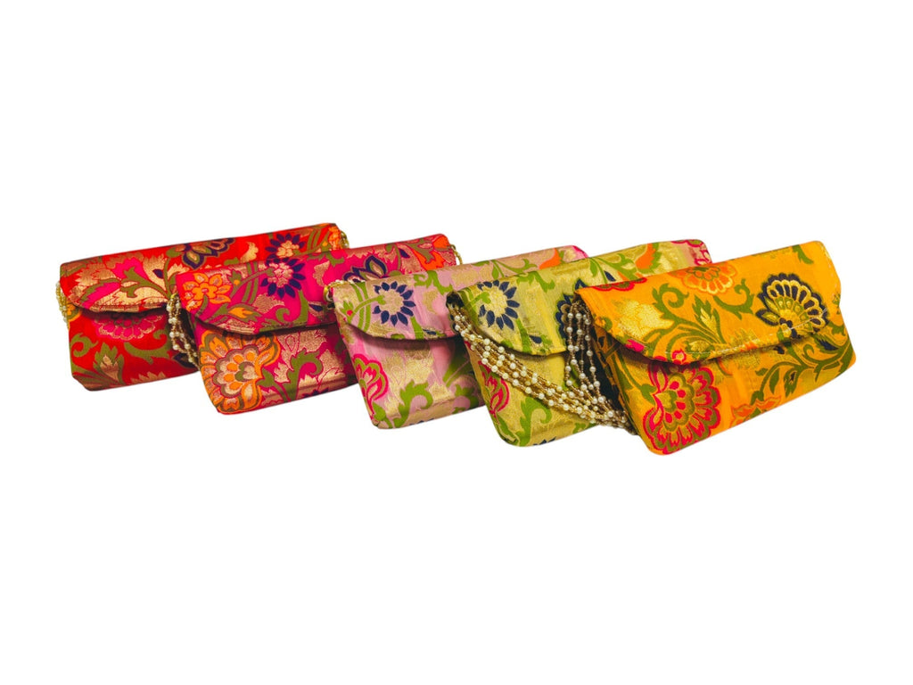 Banarsi Silk Clutch with Pearl Belt , Set of 5 Clutch La Vie Bien Banarsi Silk Clutch with Pearl Belt , Set of 5
