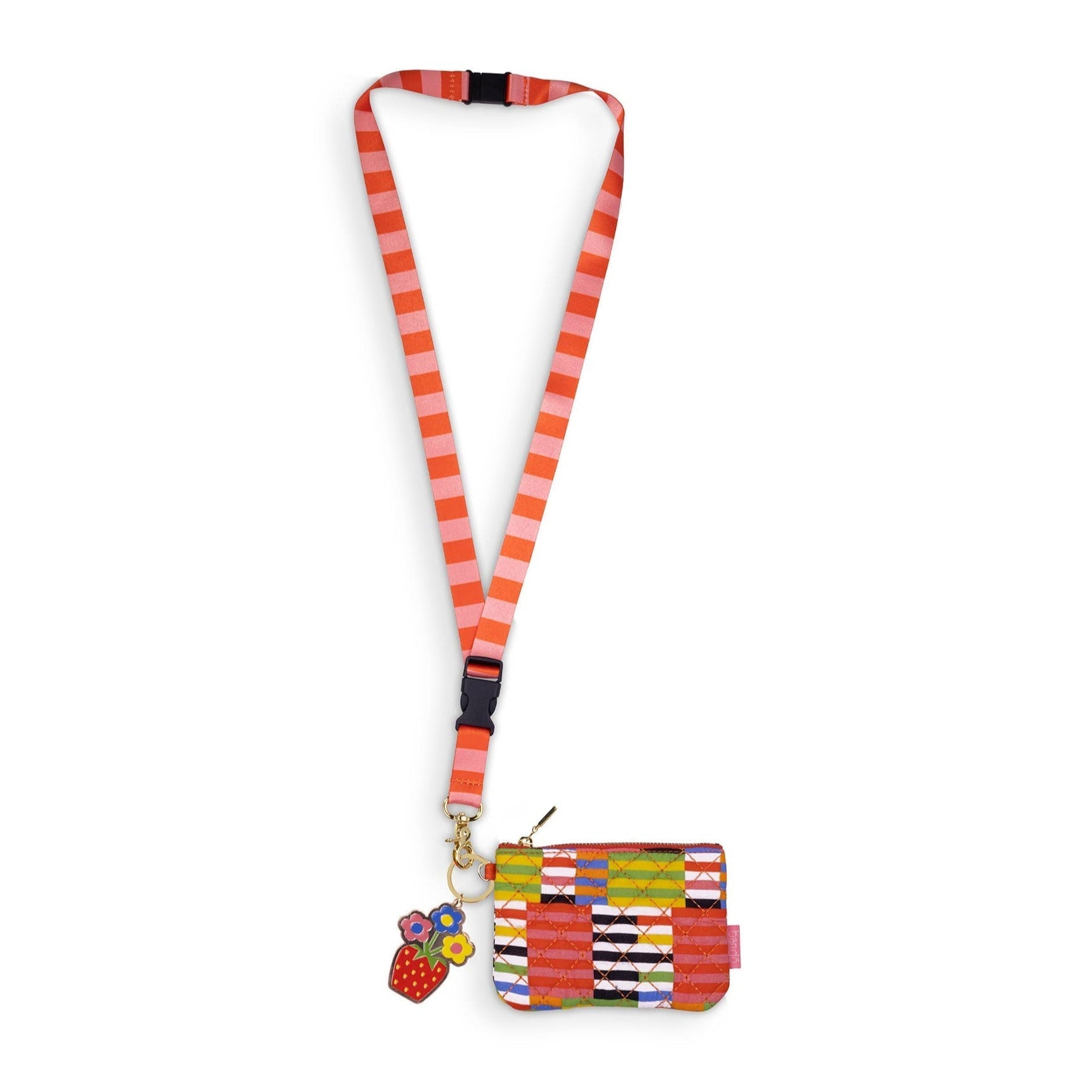 Ban.do Zip ID Lanyard in Black Stripe with Charm | Badge Holder Zippered Pouch with Keychain Accessories La Vie Bien Ban.do Zip ID Lanyard in Black Stripe with Charm | Badge Holder Zippered Pouch with Keychain