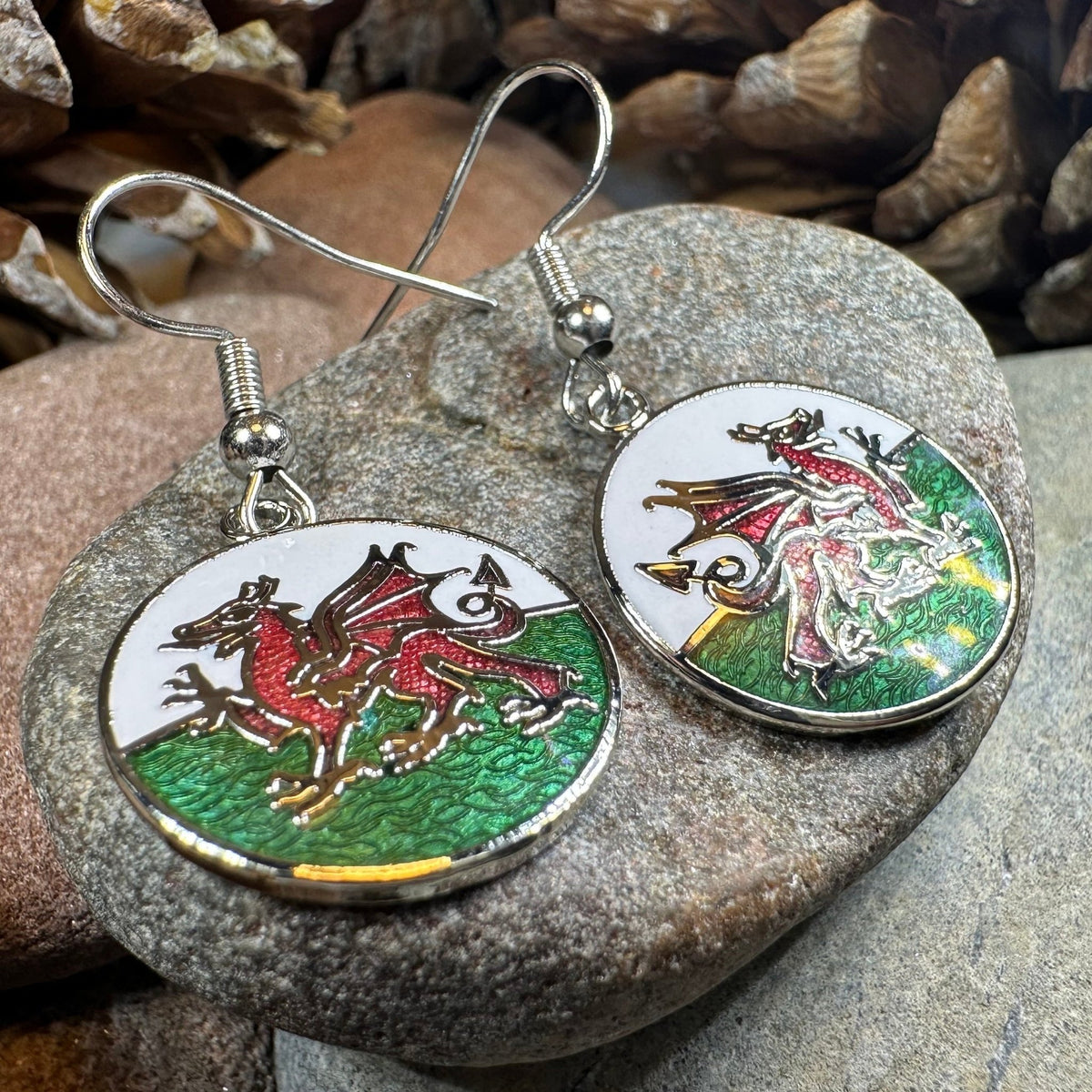 Bangor Welsh Dragon Enamel Earrings - Wales Gift Dangle Earrings La Vie Bien Bangor Welsh Dragon Enamel Earrings - Wales Gift