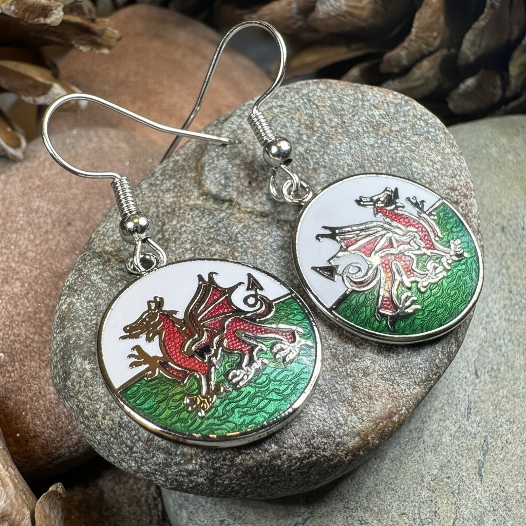 Bangor Welsh Dragon Enamel Earrings - Wales Gift Dangle Earrings La Vie Bien Bangor Welsh Dragon Enamel Earrings - Wales Gift