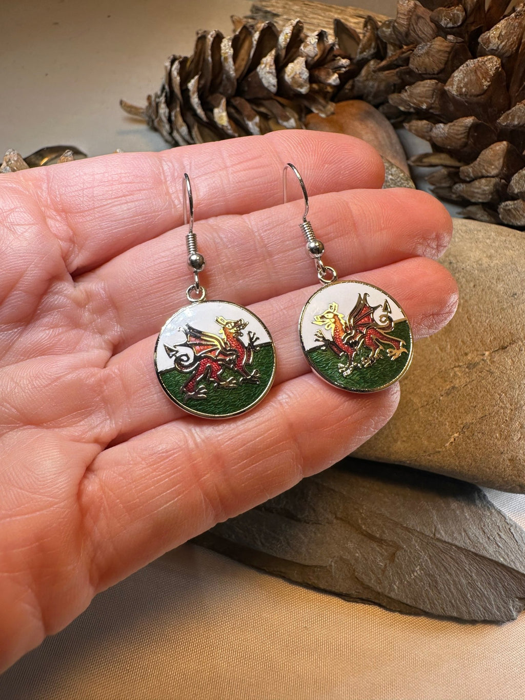 Bangor Welsh Dragon Enamel Earrings - Wales Gift Dangle Earrings La Vie Bien Bangor Welsh Dragon Enamel Earrings - Wales Gift