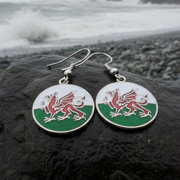 Bangor Welsh Dragon Enamel Earrings - Wales Gift Dangle Earrings La Vie Bien Bangor Welsh Dragon Enamel Earrings - Wales Gift