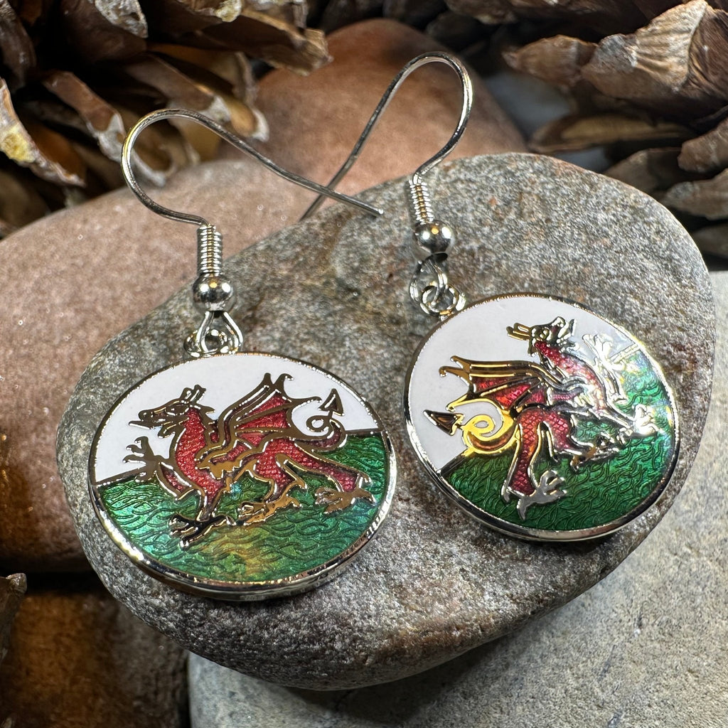 Bangor Welsh Dragon Enamel Earrings - Wales Gift Dangle Earrings La Vie Bien Bangor Welsh Dragon Enamel Earrings - Wales Gift
