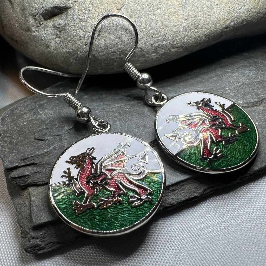 Bangor Welsh Dragon Enamel Earrings - Wales Gift Dangle Earrings La Vie Bien Bangor Welsh Dragon Enamel Earrings - Wales Gift