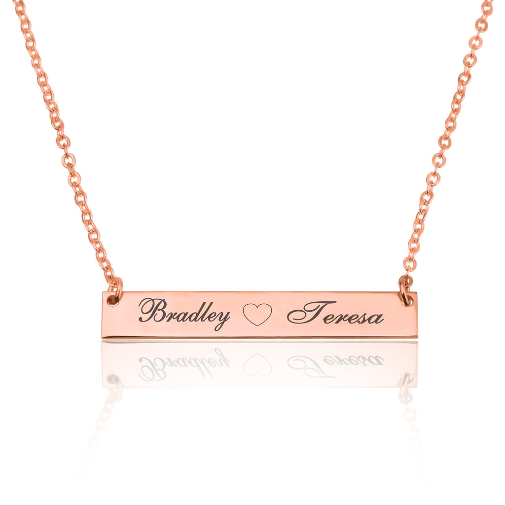 Bar Necklace With Engraved Heart And Names