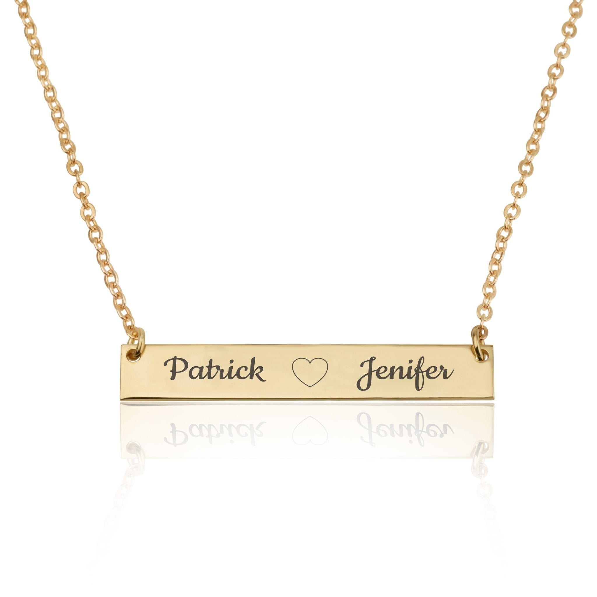 Bar Necklace With Engraved Heart And Names